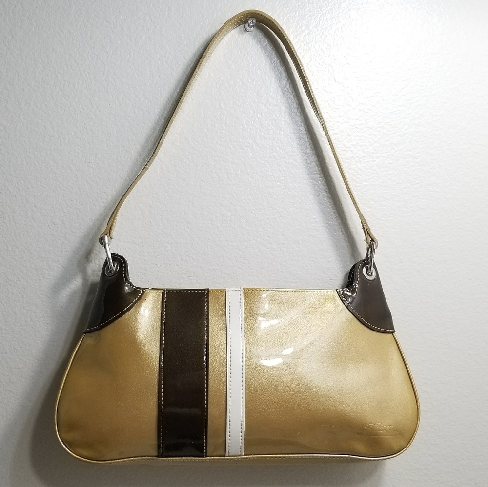 Longchamp Gold Tan Patent Leather Shoulder Bag Clutch